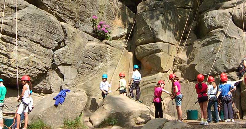 school group rock climbing